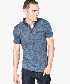GEMO Tee-shirt à manches courtes col polo à liserés fantaisie Bleu