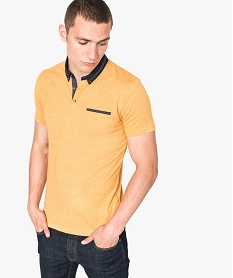 GEMO Tee-shirt à manches courtes col polo à liserés fantaisie jaune standard