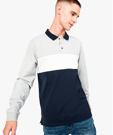 polo manches longues a larges rayures imprime polos7761801_1