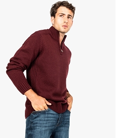 pull uni a col montant zippe rouge pulls7763801_1