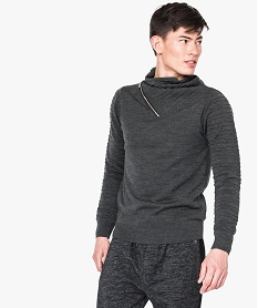 pull en maille fine a col zippe gris7764501_1