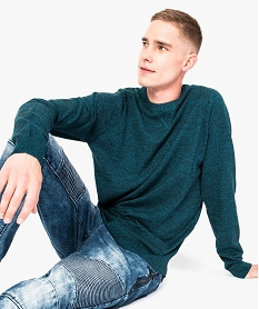 GEMO Pull homme en coton fin avec finitions bord-côte Vert