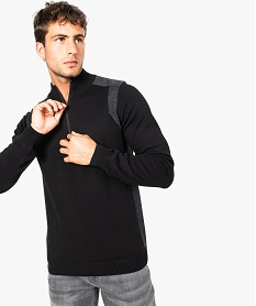 pull bicolore pour homme avec col montant zippe noir pulls7766101_1