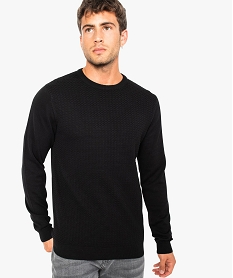 GEMO Pull pour homme en maille texturée sur lavant noir vif