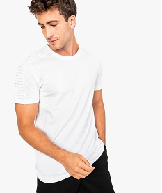 GEMO Tee-shirt uni à manches courtes texturées Blanc