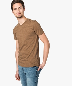 GEMO Tee-shirt homme ajusté à manches courtes et col V Brun