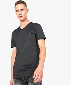 GEMO Tee-shirt col V à détails contrastants noir chine