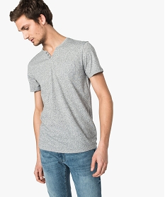 tee-shirt homme regular fit manches courtes et col tunisien gris7768501_1