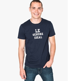 GEMO Tee-shirt manches courtes imprimé message Bleu