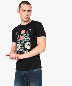 GEMO Tee-shirt uni à manches courtes imprimé à lavant noir standard