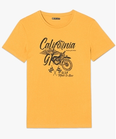 tee-shirt uni a manches courtes imprime a lavant jaune7769501_4