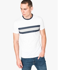 tee-shirt a manches courtes avec bande bicolores sur lavant blanc7770201_1