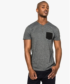 GEMO Tee-shirt chiné avec col V à bord franc blanc standard