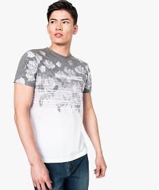 tee-shirt manches courtes motifs roses blanc7771901_1