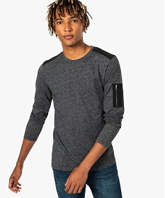 GEMO Tee-shirt homme bimatière à manches longues et poches Gris