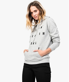 sweat femme molletonne imprime devant avec capuche gris7774401_1