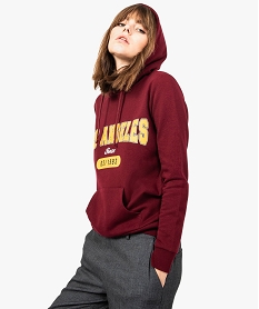 sweat femme molletonne imprime devant avec capuche rouge sweats7774501_1