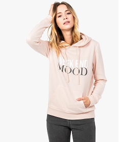GEMO Sweat femme molletonné imprimé devant avec capuche Rose
