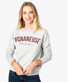 GEMO Sweat femme molletonné et imprimé à manches raglan Gris