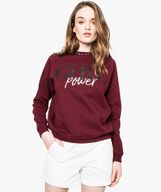 sweat femme molletonne et imprime a manches raglan rouge sweats7775401_1