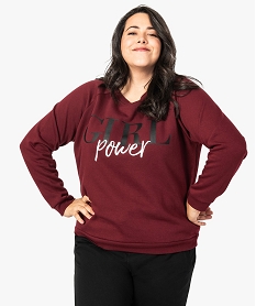 sweat molletonne femme avec inscription sur lavant rouge7776001_1