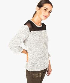 GEMO Pull pailleté avec empiècement en tulle sur le buste Gris