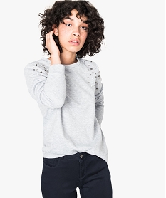 GEMO Sweat molletonné à perles Gris