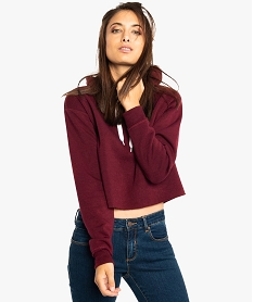 GEMO Sweat femme court à capuche en molleton Rouge