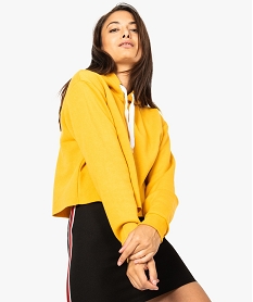 sweat femme court a capuche en molleton jaune sweats7777201_1