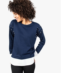GEMO Sweat-shirt à perles avec bas et manches chemise Bleu