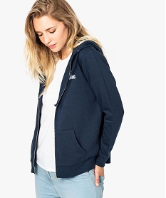 GEMO Sweat femme zippé à capuche et motif Bleu