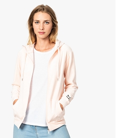 GEMO Sweat zippé à capuche en polaire Rose