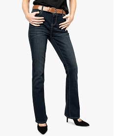 GEMO Jean femme bootcut délavé taille normale avec ceinture bleu vif