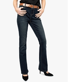 GEMO Jean femme bootcut délavé taille normale avec ceinture Gris