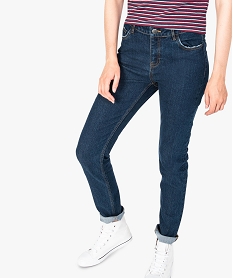 GEMO Jean slim taille haute avec usures aux poches et dans le bas Gris