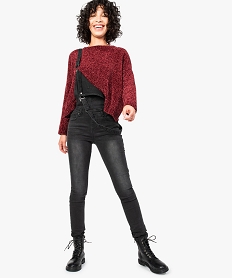 GEMO Salopette femme en jean stretch coupe slim effet usé noir standard