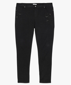 pantalon femme 5 poches en stretch avec broderies sur les cuisses noir pantalons et jeans7788301_4