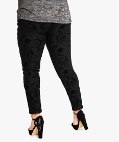 pantalon femme droit en stretch avec motif floral en velours noir pantalons et jeans7788401_3