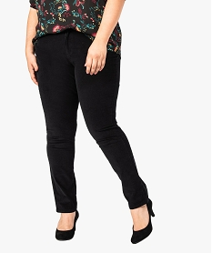 GEMO Pantalon femme 5 poches coupe ajustée en velours Noir