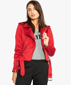 GEMO Blouson style perfecto aspect suédine Rouge