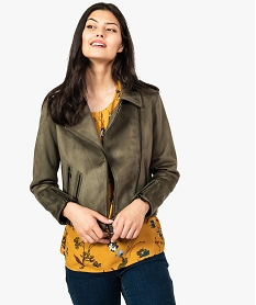 GEMO Blouson style perfecto aspect suédine kaki standard