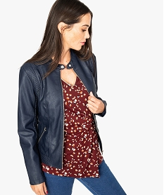 blouson en similicuir style motard pour femme bleu7789801_1