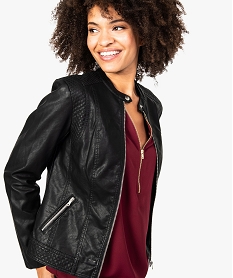 GEMO Blouson en similicuir style motard pour femme noir standard