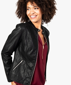 GEMO Blouson en similicuir style motard pour femme Noir