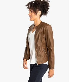 GEMO Blouson en similicuir style motard pour femme marron standard