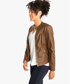 blouson en similicuir style motard pour femme brun vestes7790001_1