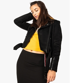 GEMO Blouson style perfecto aspect suédine noir standard