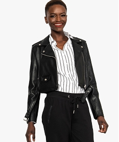 GEMO Veste perfecto femme en simili cuir avec ceinture noir standard
