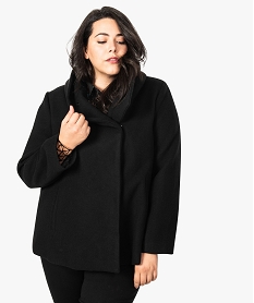 GEMO Manteau femme court en drap de laine avec col montant et capuche noir standard
