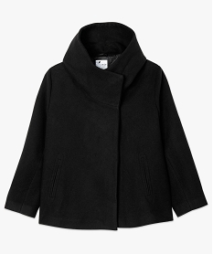 manteau femme court en drap de laine avec col montant et capuche noir7790501_4